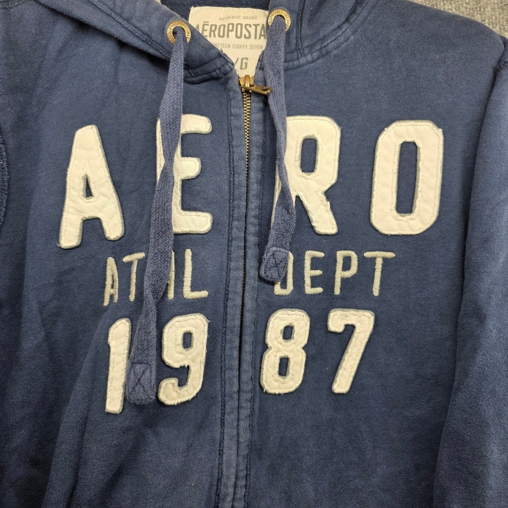 Aeropostale Blue Full Zip Hoodie Graphic Sweatshirt L/G Athletic Dept 1987 - Picture 2 of 7